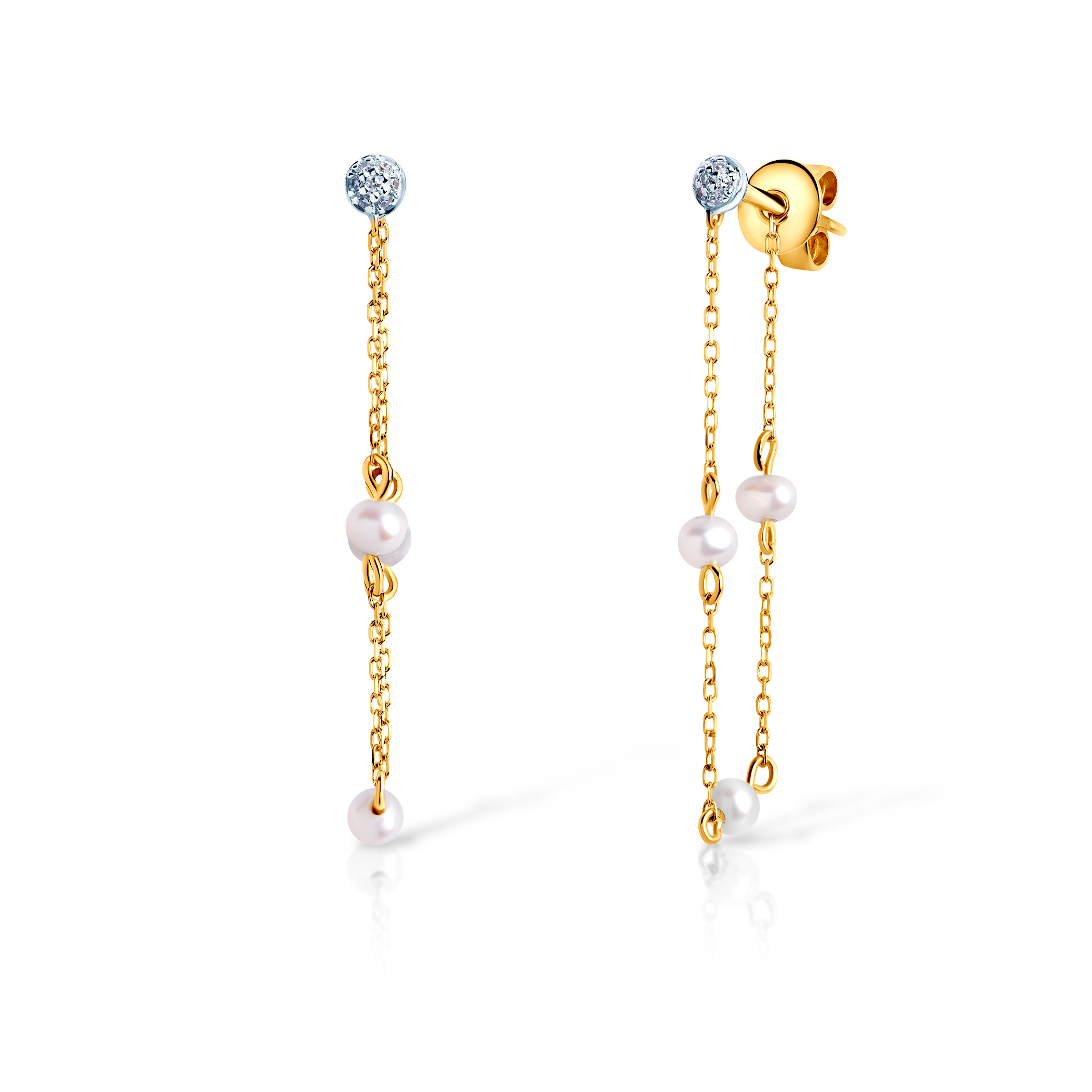 SAVICKI earrings: two-color gold, pearls, diamonds