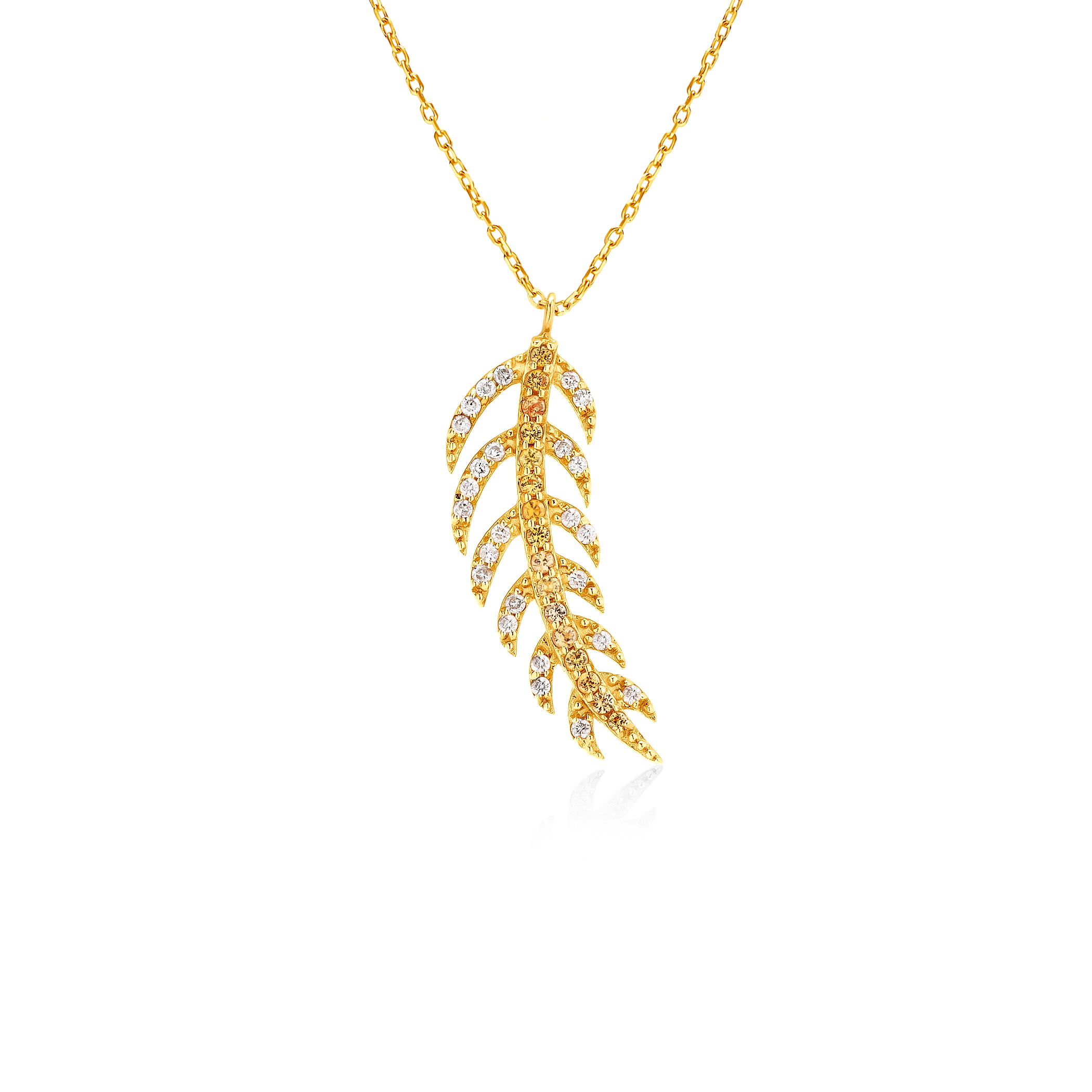 SAVICKI leaf necklace: gold, diamonds, yellow sapphires