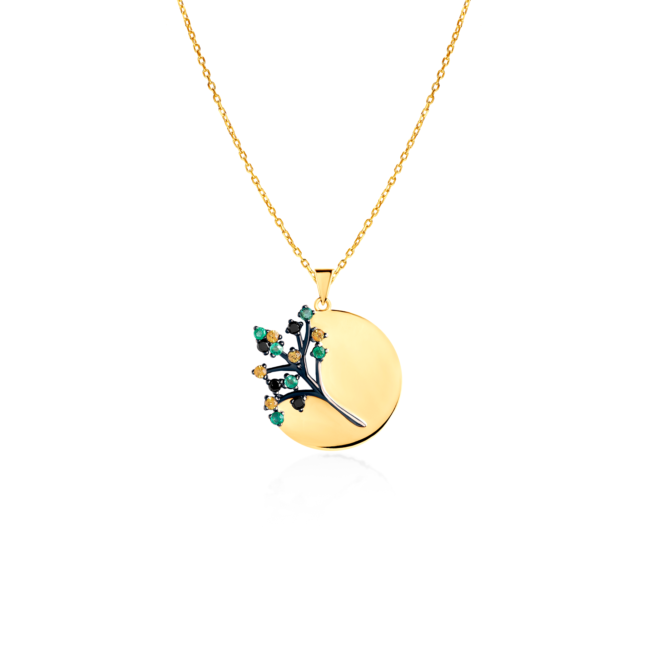 SAVICKI tree necklace: gold, black diamonds, yellow sapphires