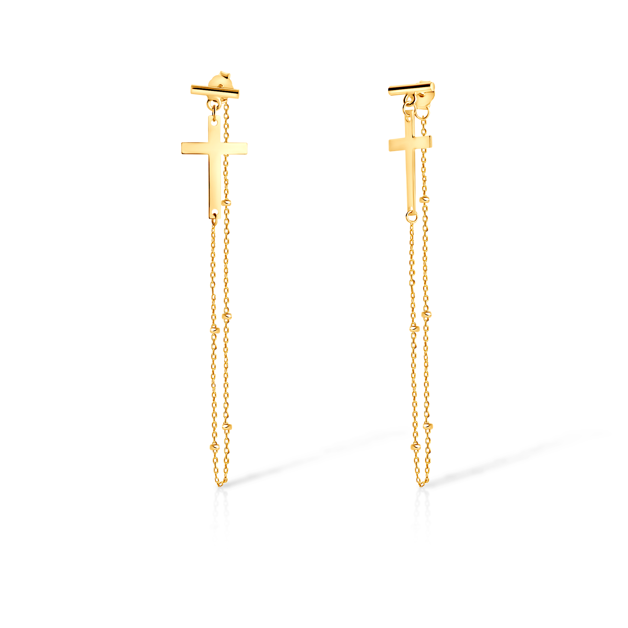 Обеци с кръстче и синджирче Savicki: позлатено сребро