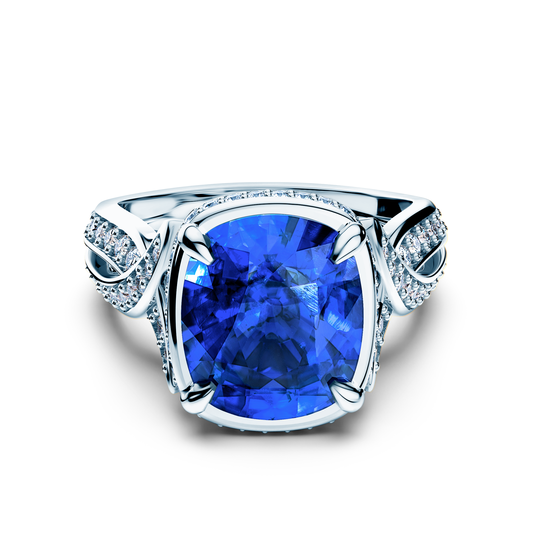 Каблучка Savicki: біле золото, синій сапфір, діаманти