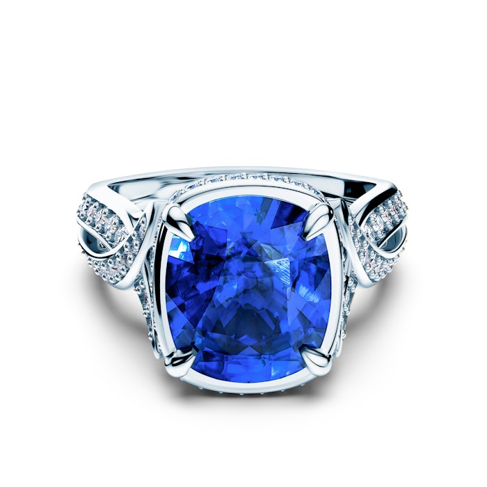 Каблучка Savicki: біле золото, синій сапфір, діаманти