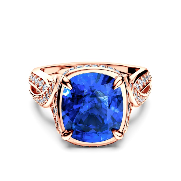 Каблучка Savicki: рожеве золото, синій сапфір, діаманти