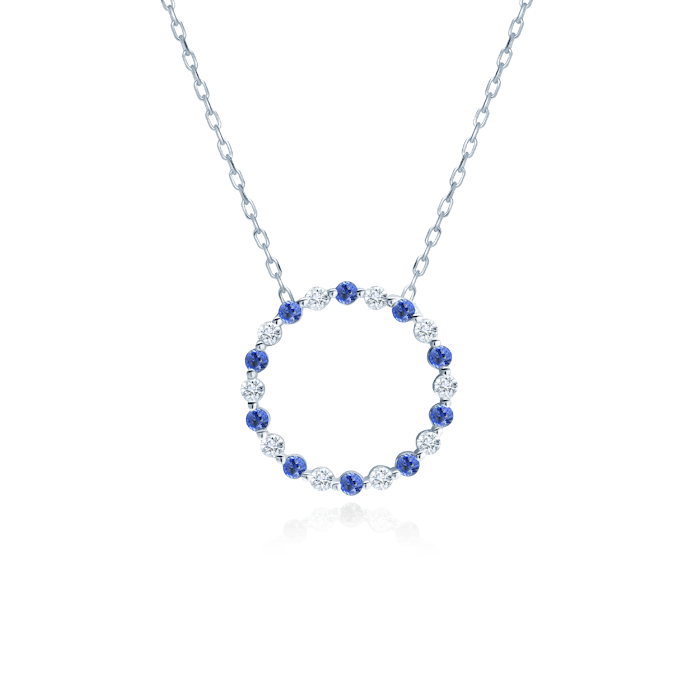 Necklace near SAVICKI: white gold, blue sapphires, diamonds