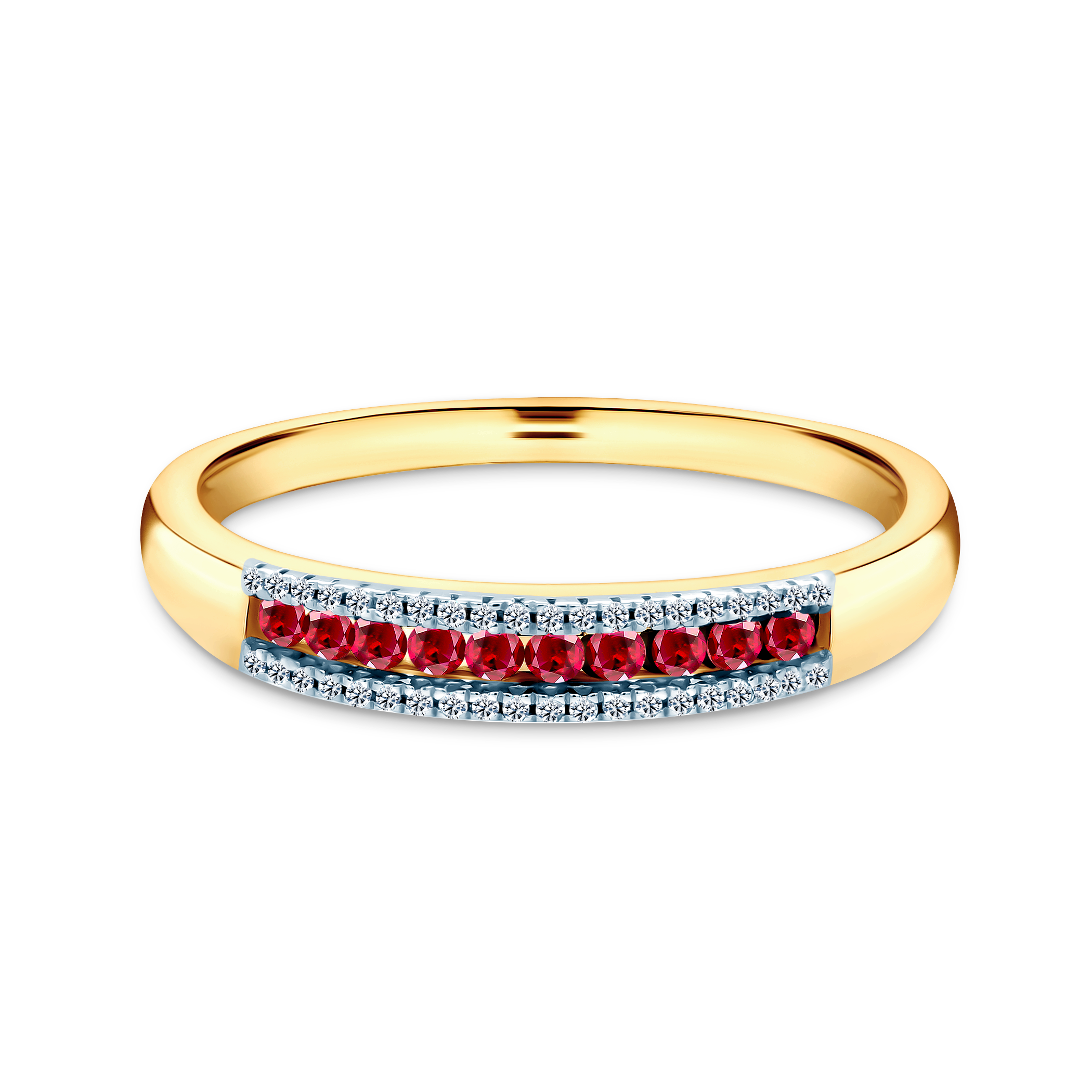 Δαχτυλίδι αρραβώνων Savicki: δίχρωμος χρυσός, ρουμπίνια, διαμάντια