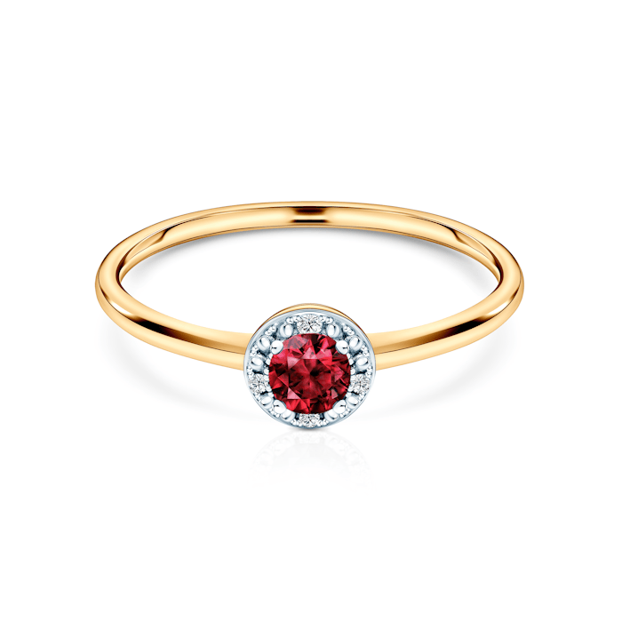 Каблучка для заручин Savicki: золото, рубін, діаманти