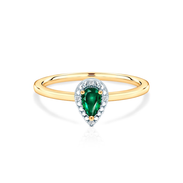 Каблучка для заручин Savicki: двоколірне золото, смарагд, діаманти