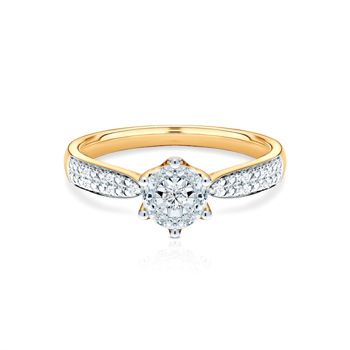 Каблучка для заручин Savicki: двоколірне золото, діаманти