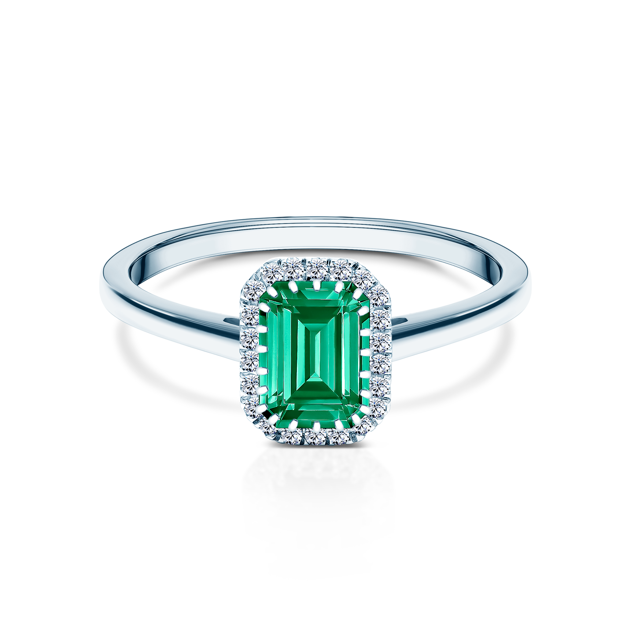 Каблучка для заручин Savicki: біле золото, смарагд, діаманти