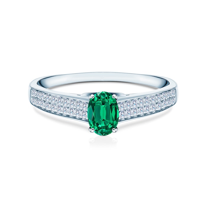 Каблучка для заручин Savicki: біле золото, смарагд, діаманти
