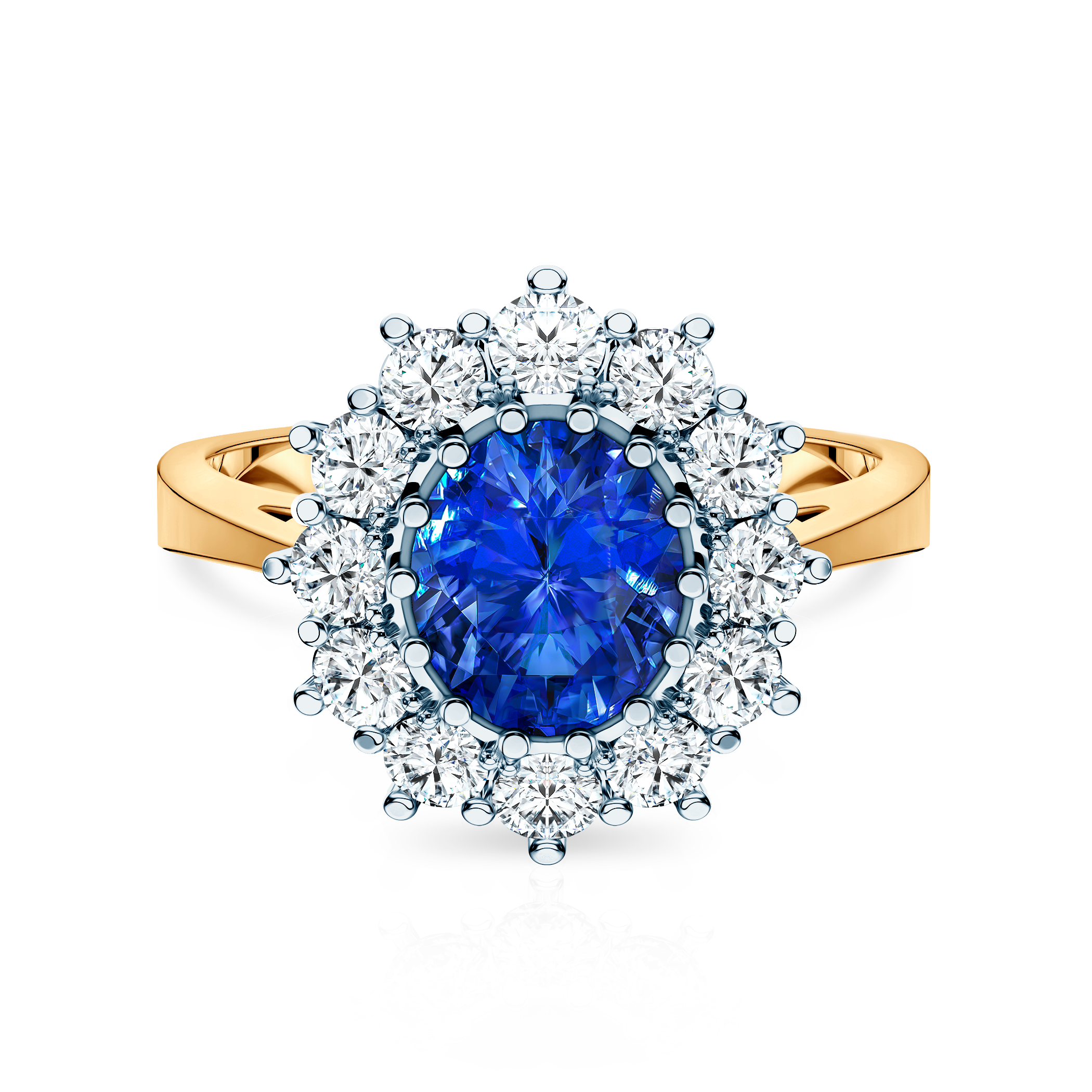 Каблучка Savicki: двоколірне золото, синій сапфір, діаманти