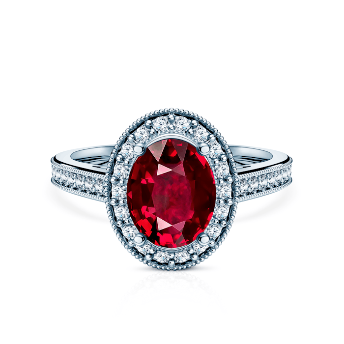 Каблучка Savicki: біле золото, рубін, діаманти