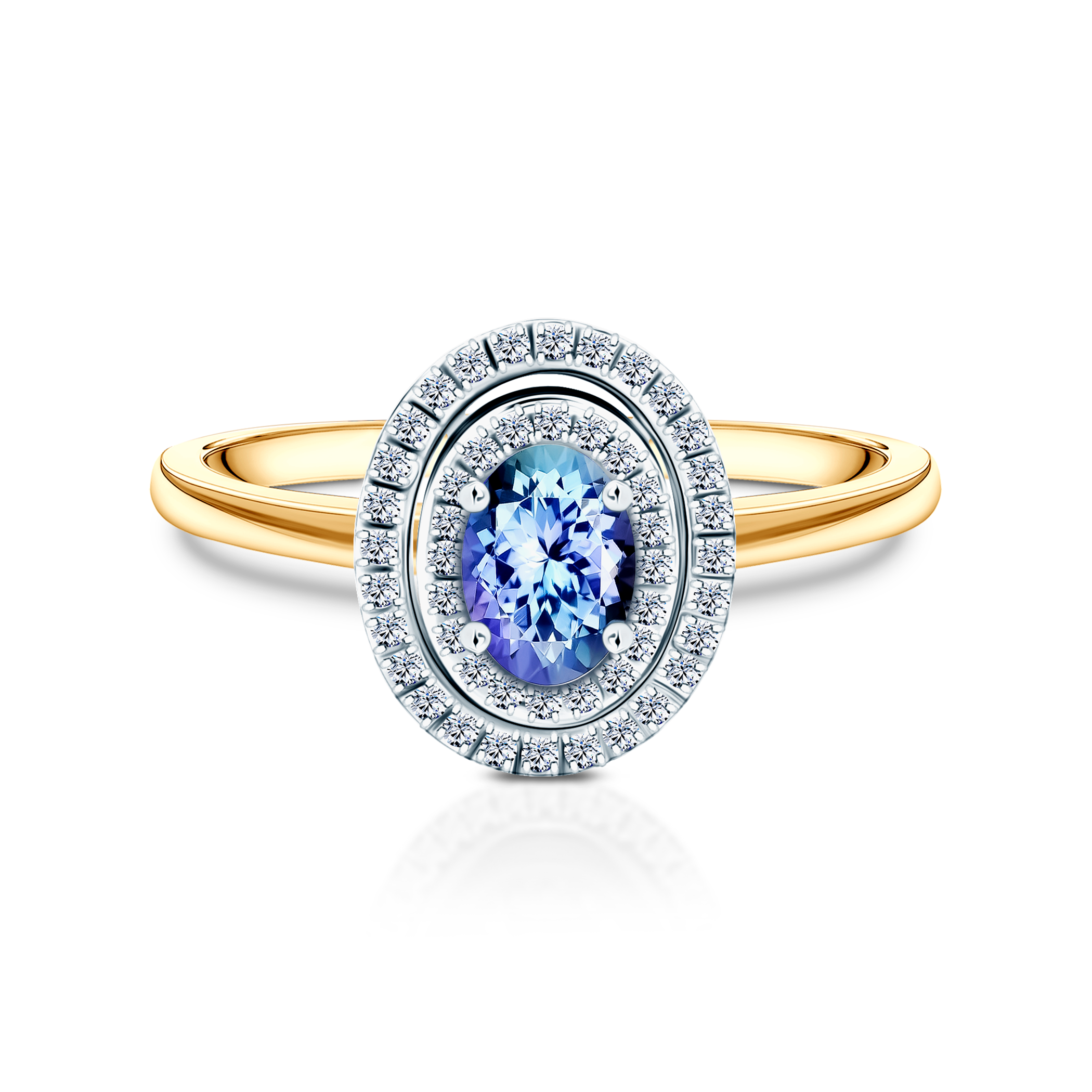 Каблучка для заручин Savicki: двоколірне золото, танзаніт, діаманти