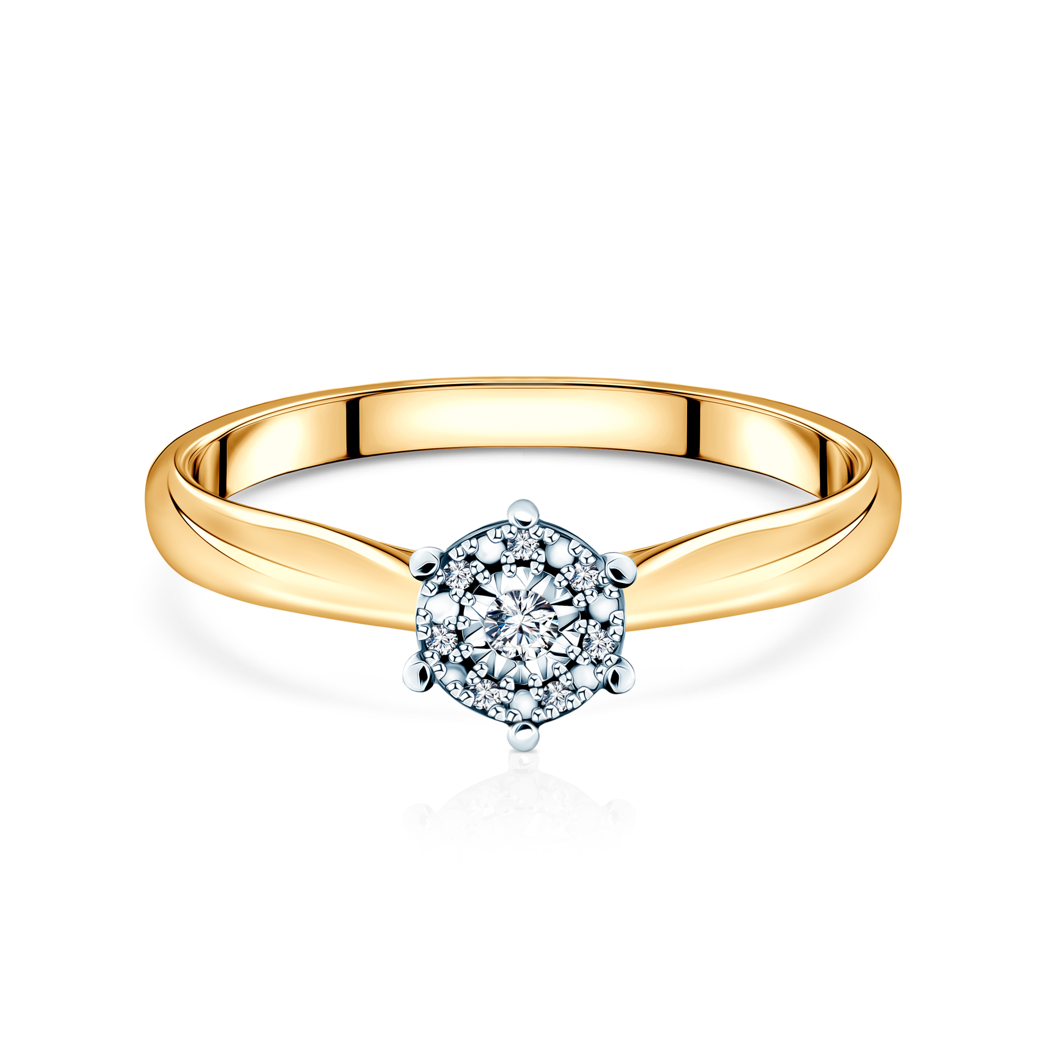 Каблучка для заручин Savicki: двоколірне золото, діаманти