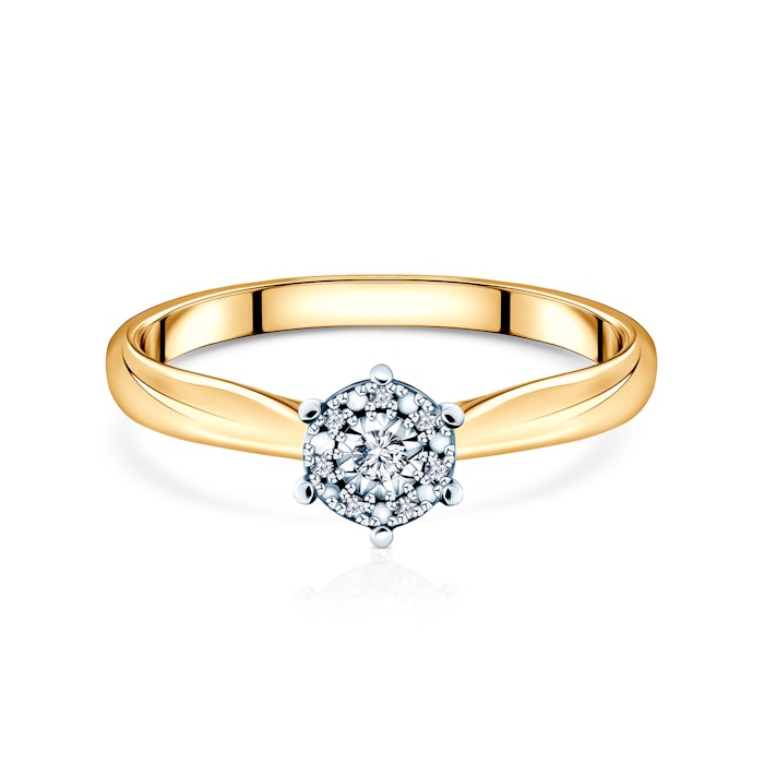 Каблучка для заручин Savicki: двоколірне золото, діаманти