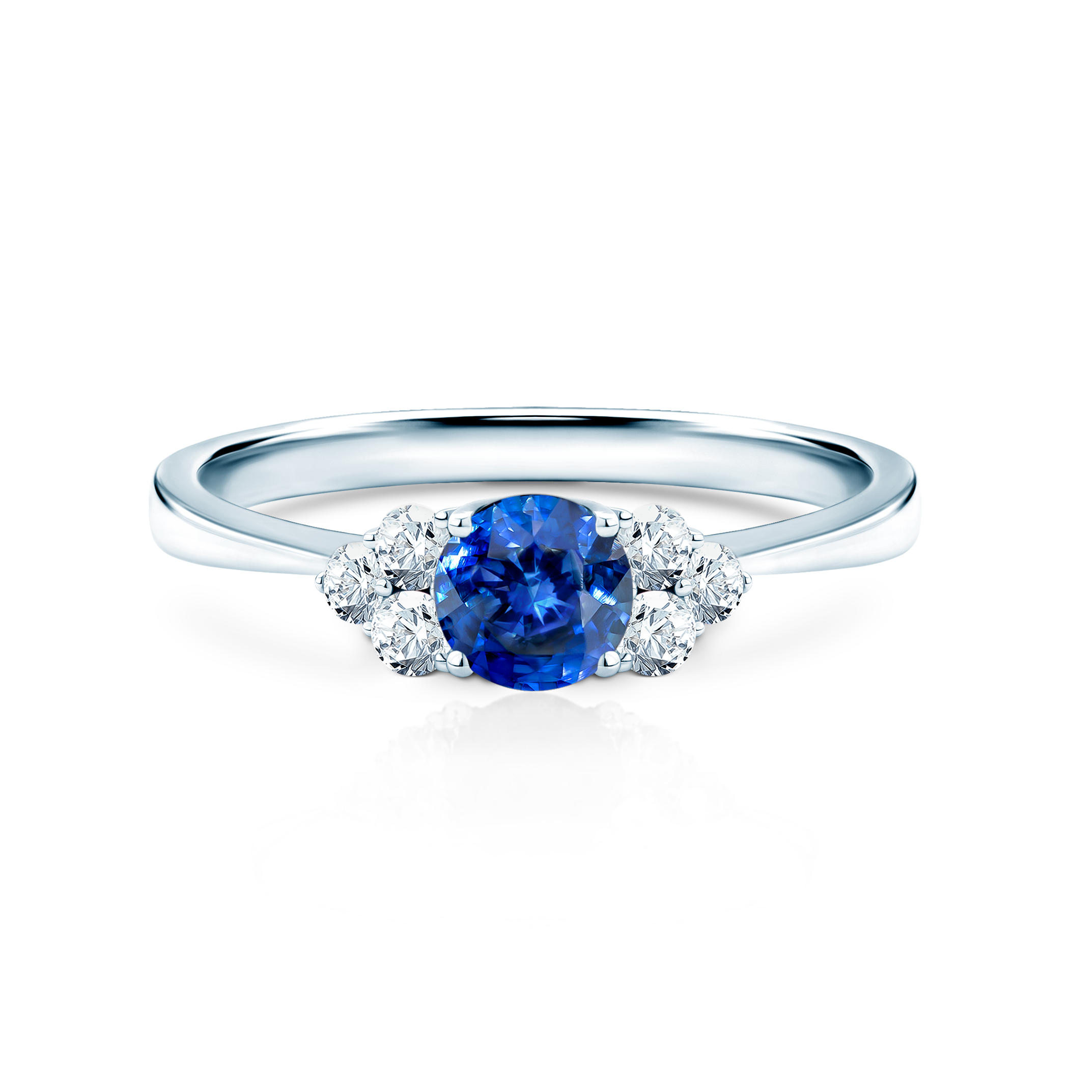 Fairytale Collection | Side-Stone Engagement Ring: white gold, blue sapphire