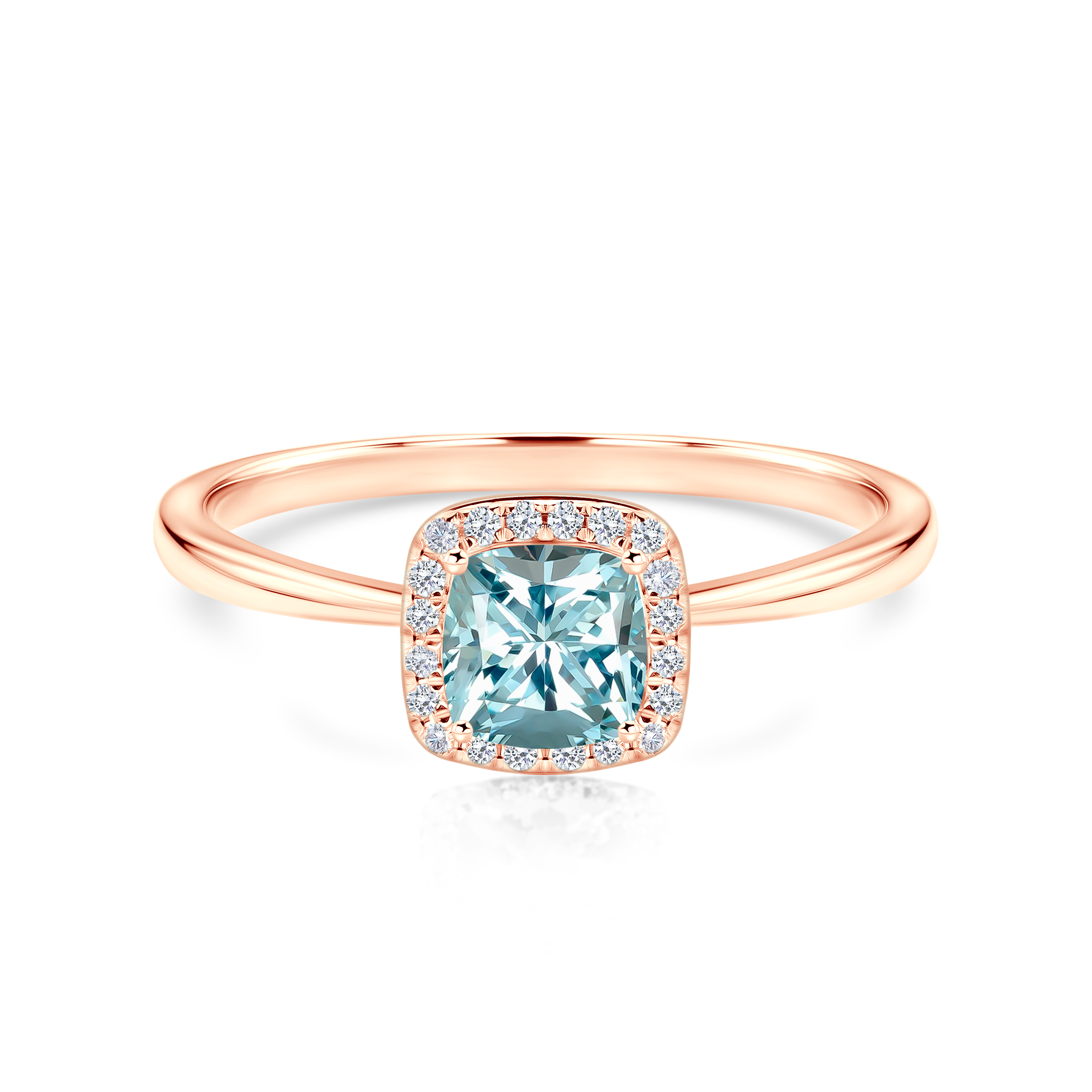 Годежен пръстен SAVICKI: розово злато, аквамарин, диаманти