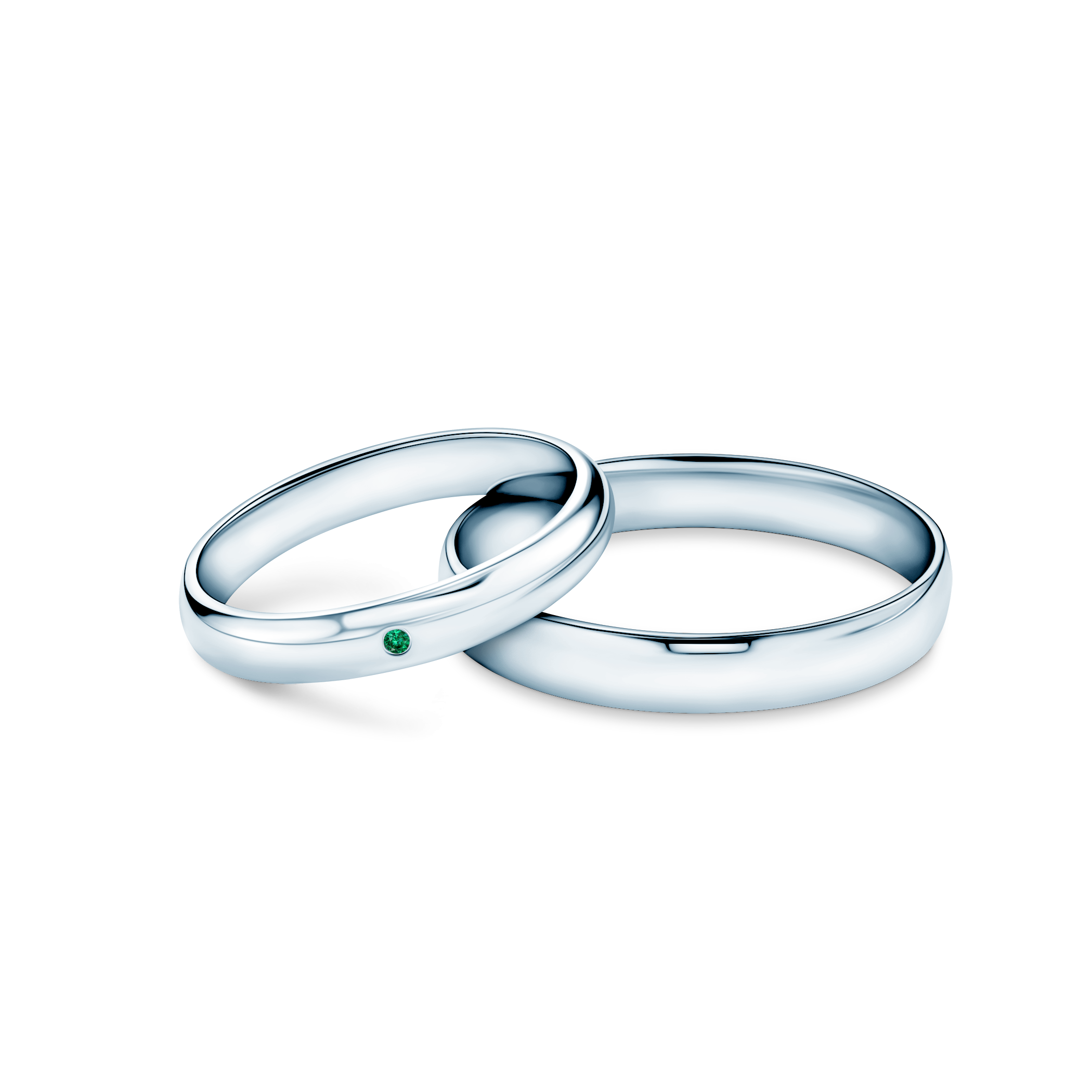 Fairytale Collection | Wedding Rings: white gold, emerald, D-Shaped, 3 mm and 4 mm