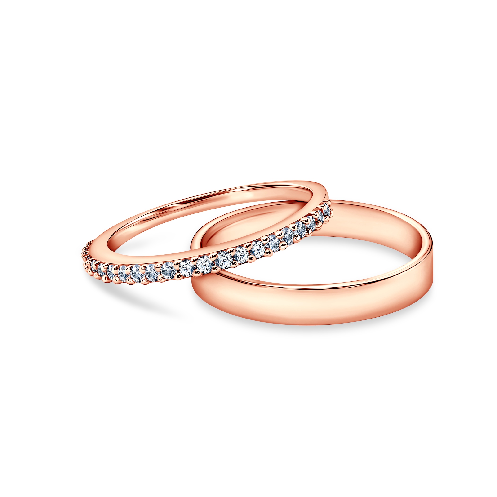 Δαχτυλίδια Share Your Love: ροζ χρυσός, λευκό ζαφείρι, επίπεδα, 1,5 mm και 3 mm