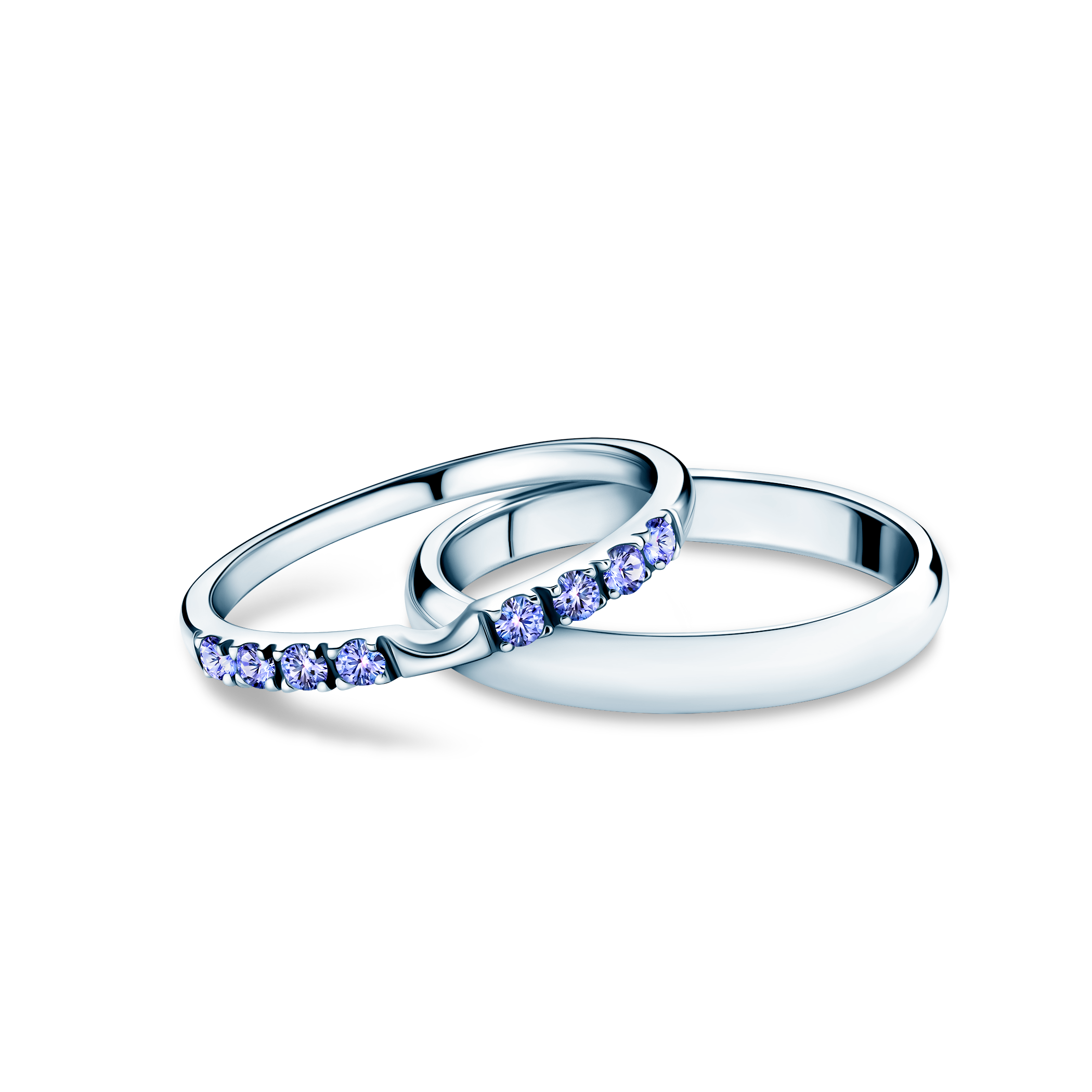 Vjenčano prstenje The Journey: bijelo zlato, tanzanit, poluokruglo, 2 mm i 3 mm