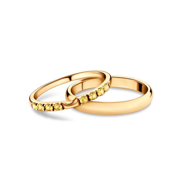 The Journey esküvői karikagyűrűk: arany, sárga zafír, félkarikás, 2 mm és 3 mm