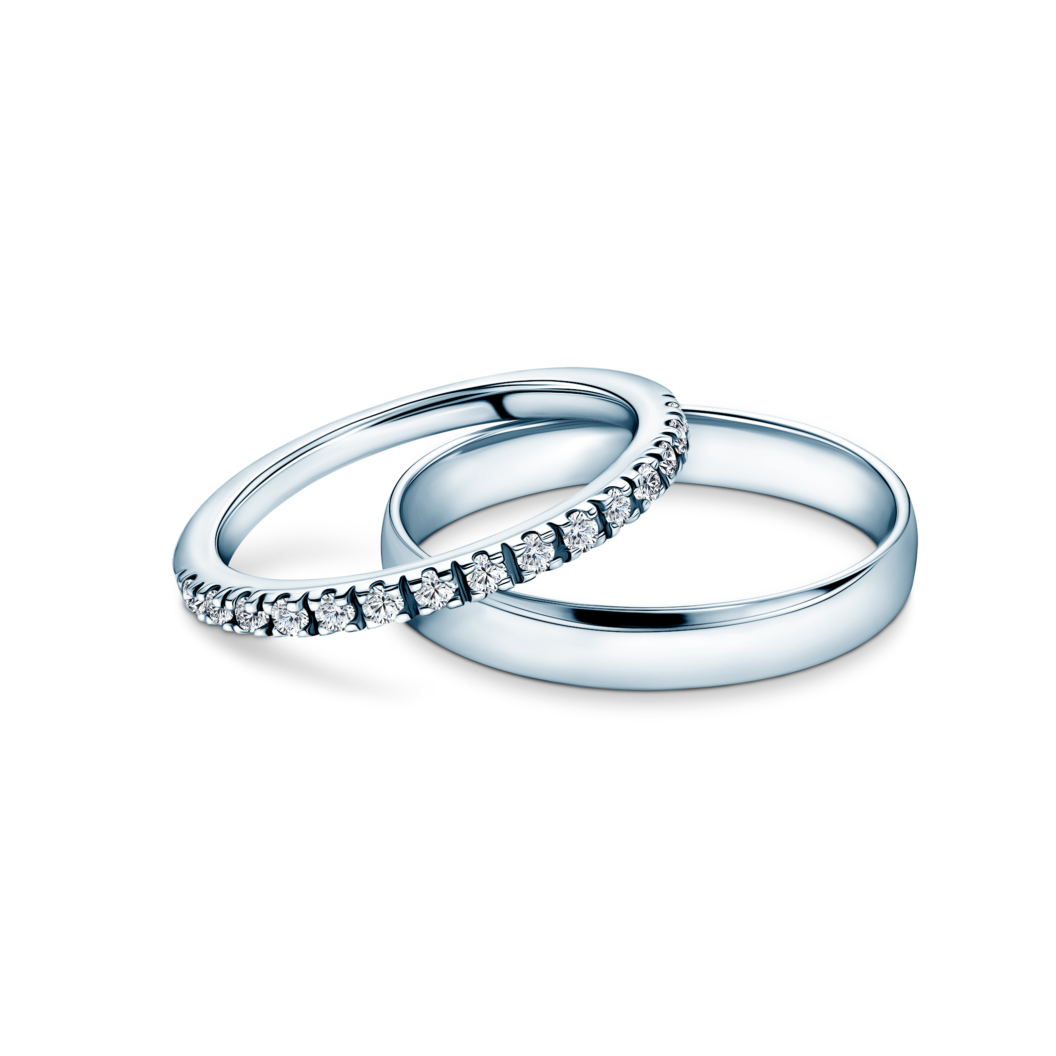 Βέρα The Light: λευκός χρυσός, διαμάντι, ημικυκλική, 1,5 mm και 3,5 mm