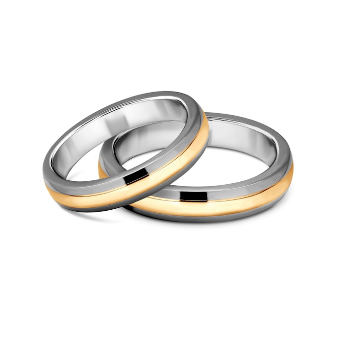 Весільні обручки: титан, золото, напівкруглі, 5 мм