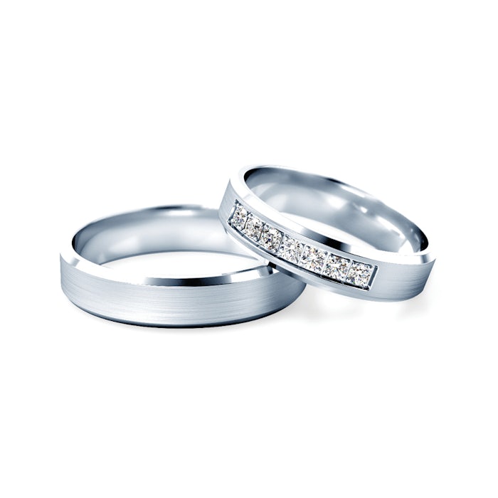 Esküvői karikagyűrűk: fehérarany, szakaszos profillal, 4 mm