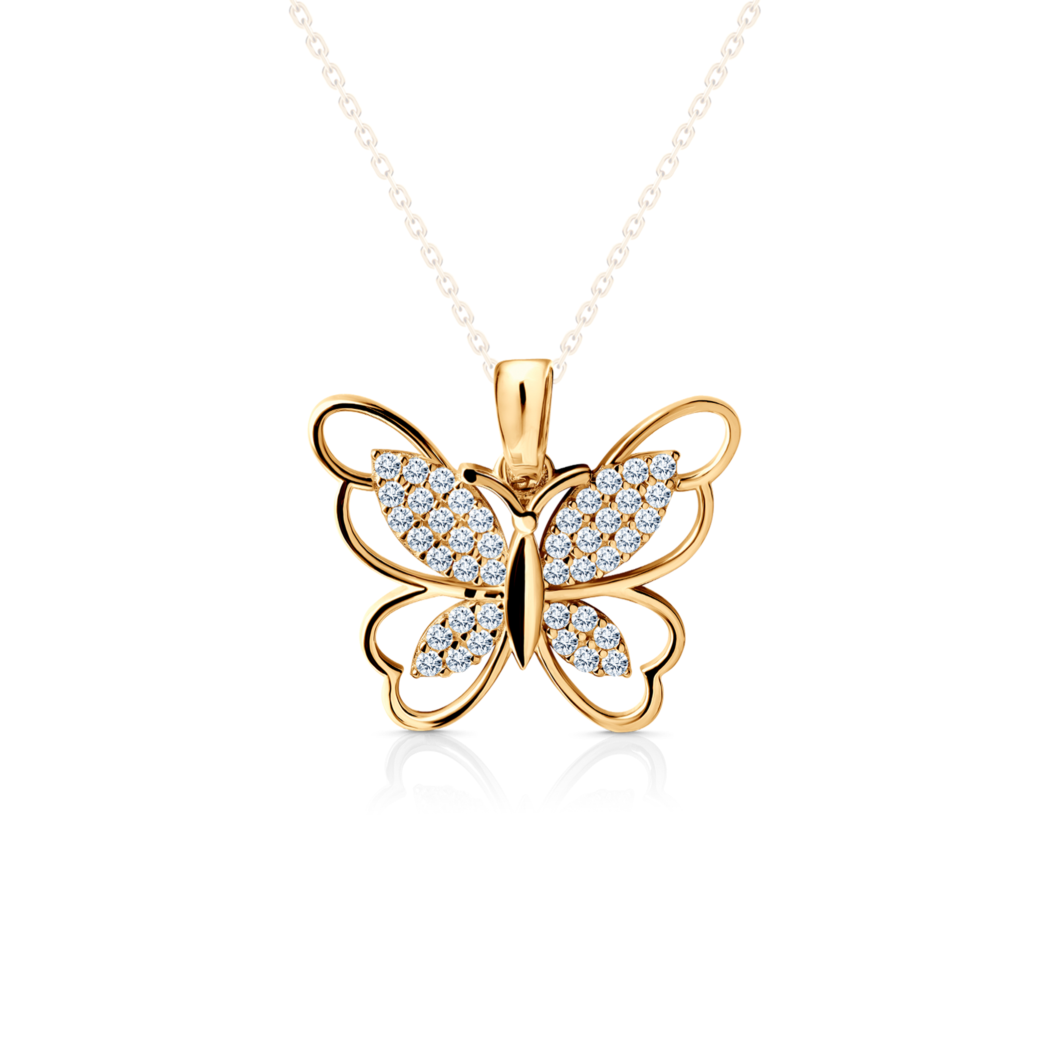 SAVICKI butterfly pendant: gold, zircons