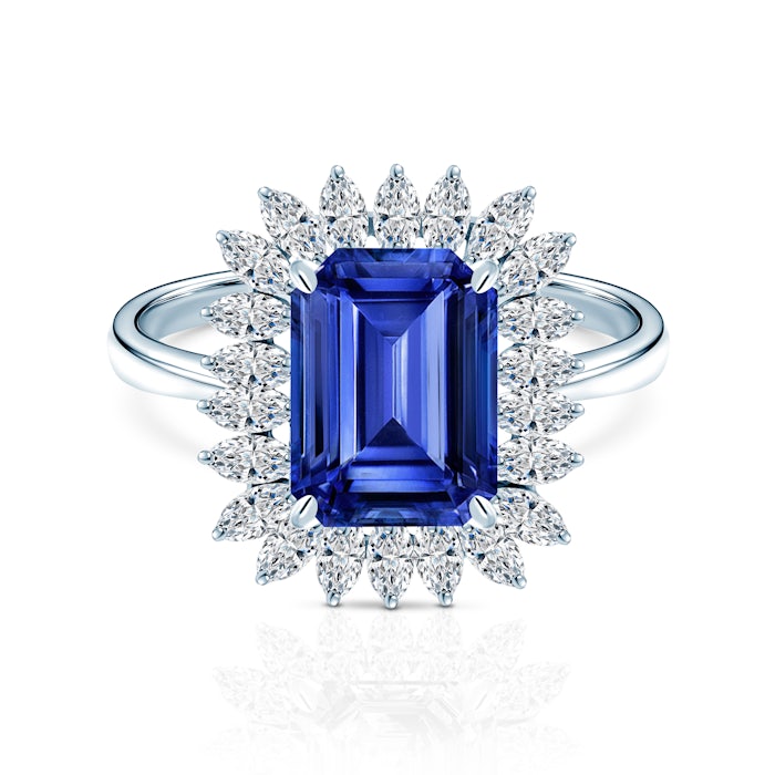 Savicki ring: white gold, blue sapphire, diamonds