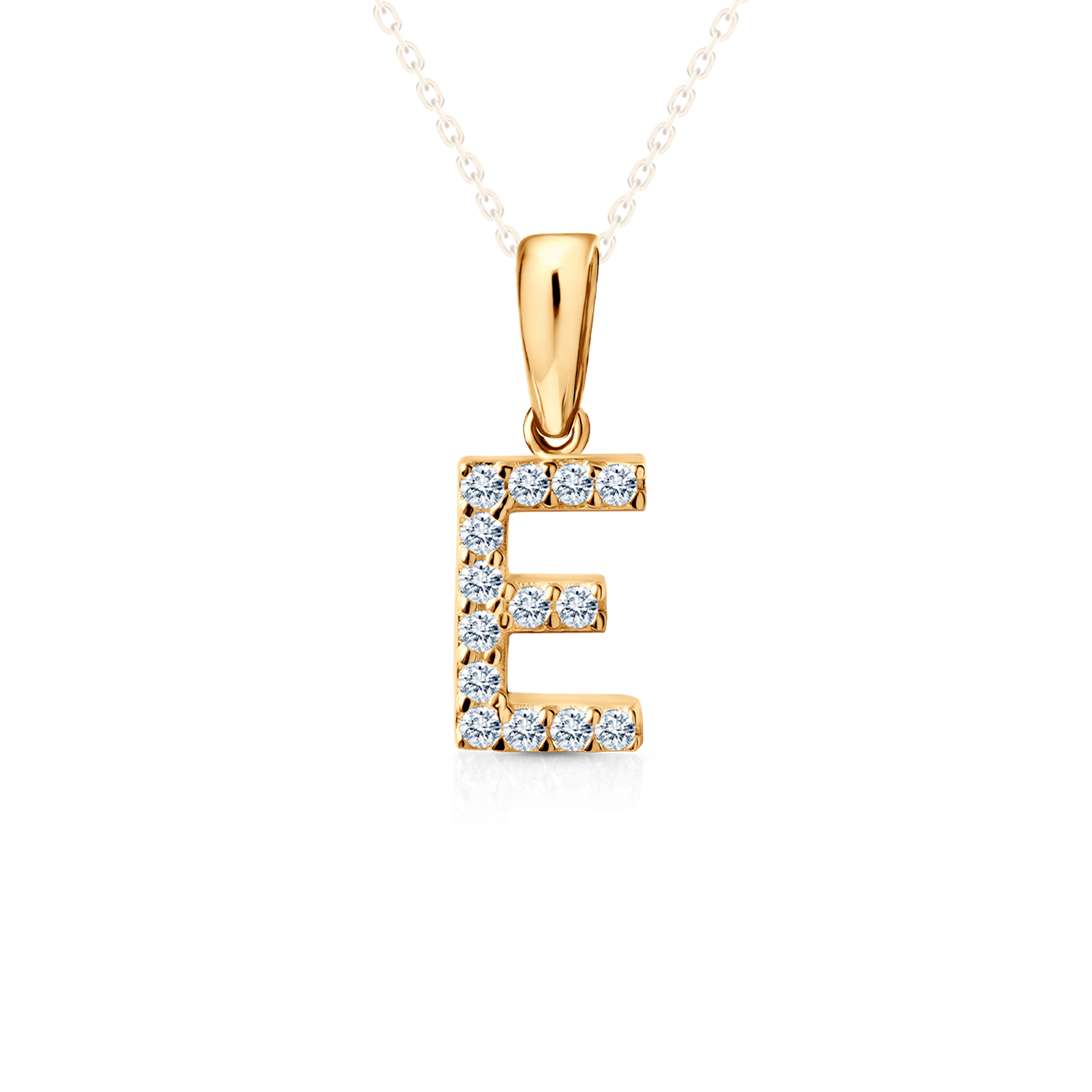SAVICKI Letter E pendant: gold, zircons