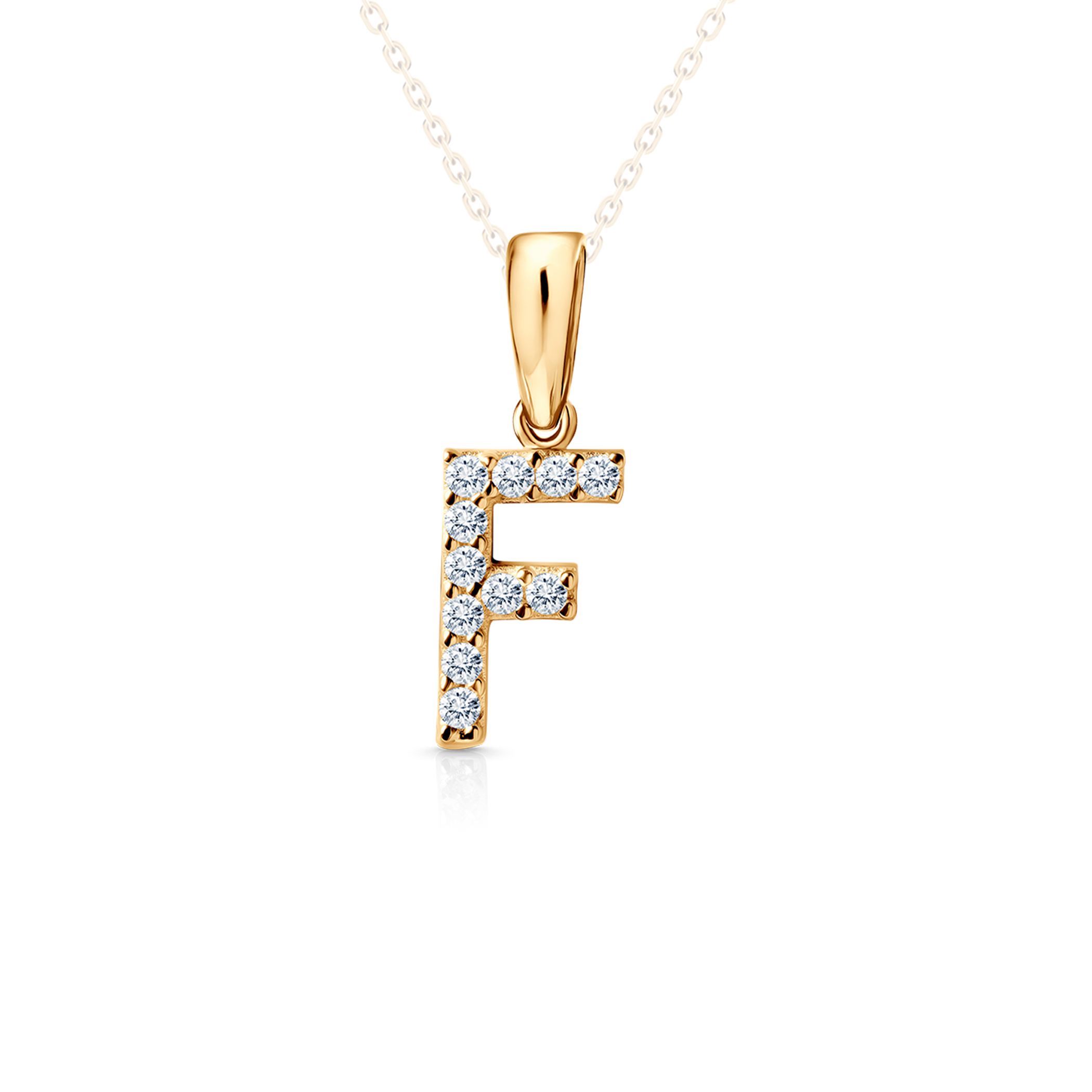 SAVICKI Letter F pendant: gold, zircons