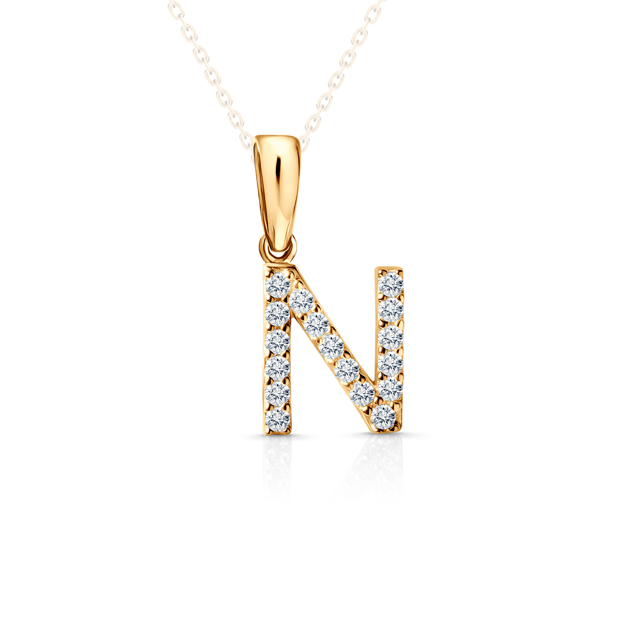 SAVICKI Letter N pendant: gold, zircons