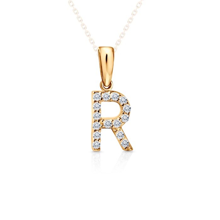 SAVICKI Letter R pendant: gold, zircons
