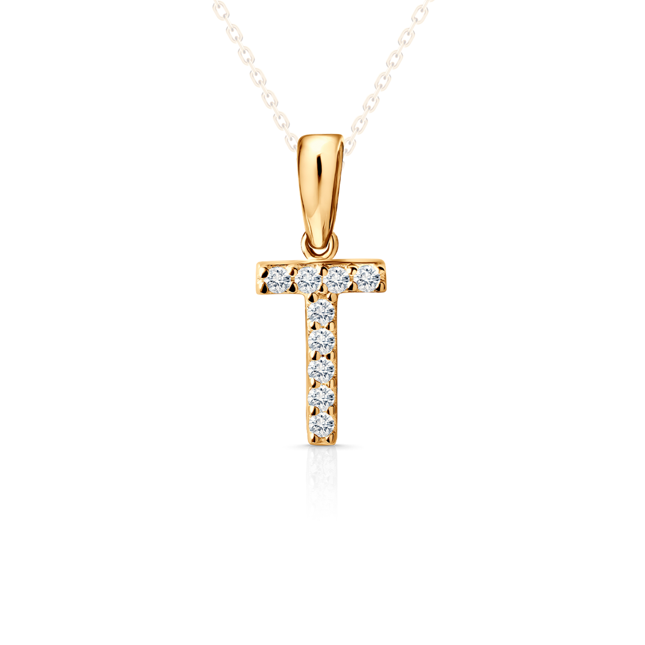 SAVICKI Letter T pendant: gold, zircons