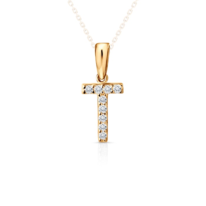 SAVICKI Letter T pendant: gold, zircons