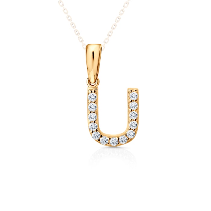 SAVICKI Letter U pendant: gold, zircons