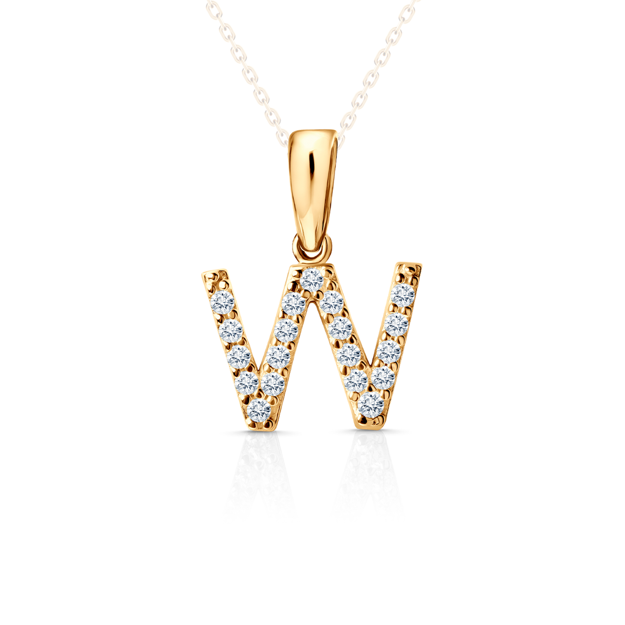 SAVICKI Letter W pendant: gold, zircons