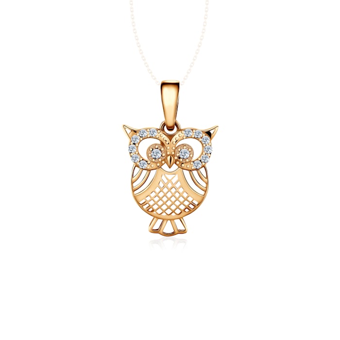 SAVICKI owl pendant: gold, zircons