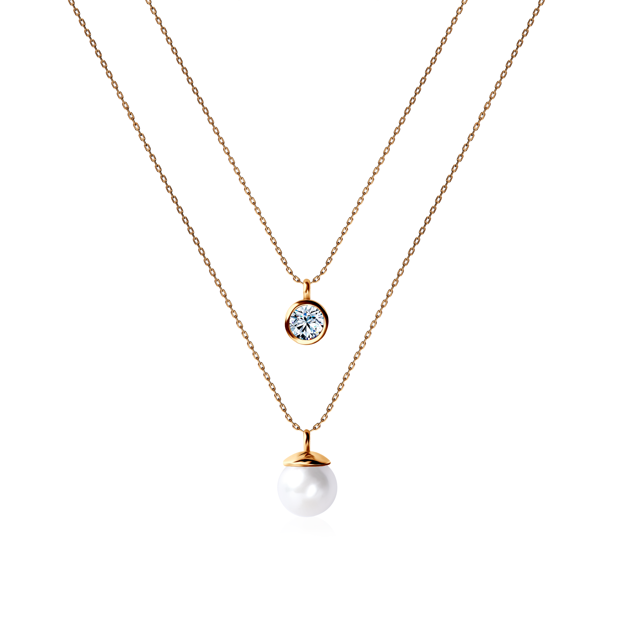 Colier Savicki: aur, zirconiu cubic, perle