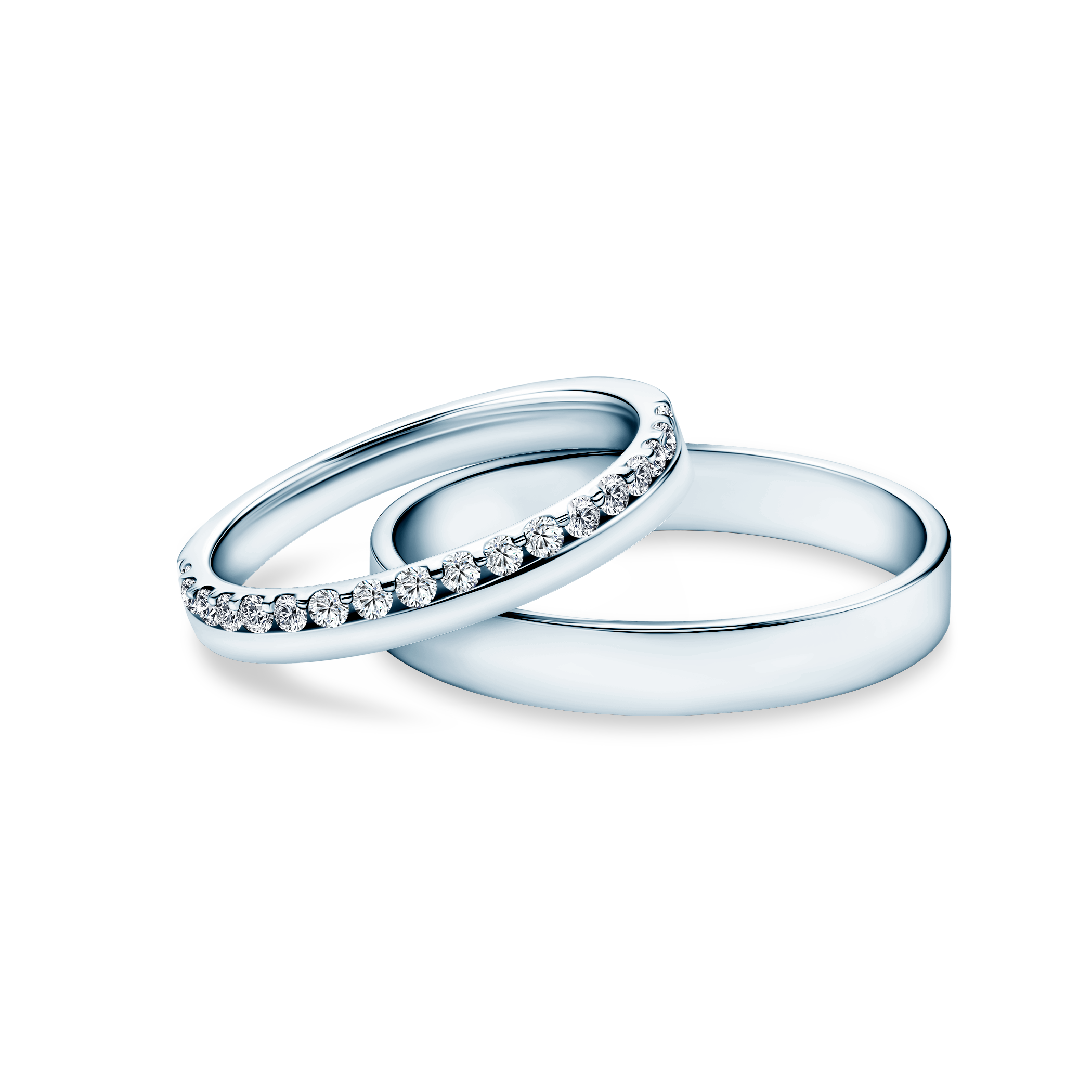 Dream wedding bands: 585 white gold, lab-grown diamonds, flat, 3mm