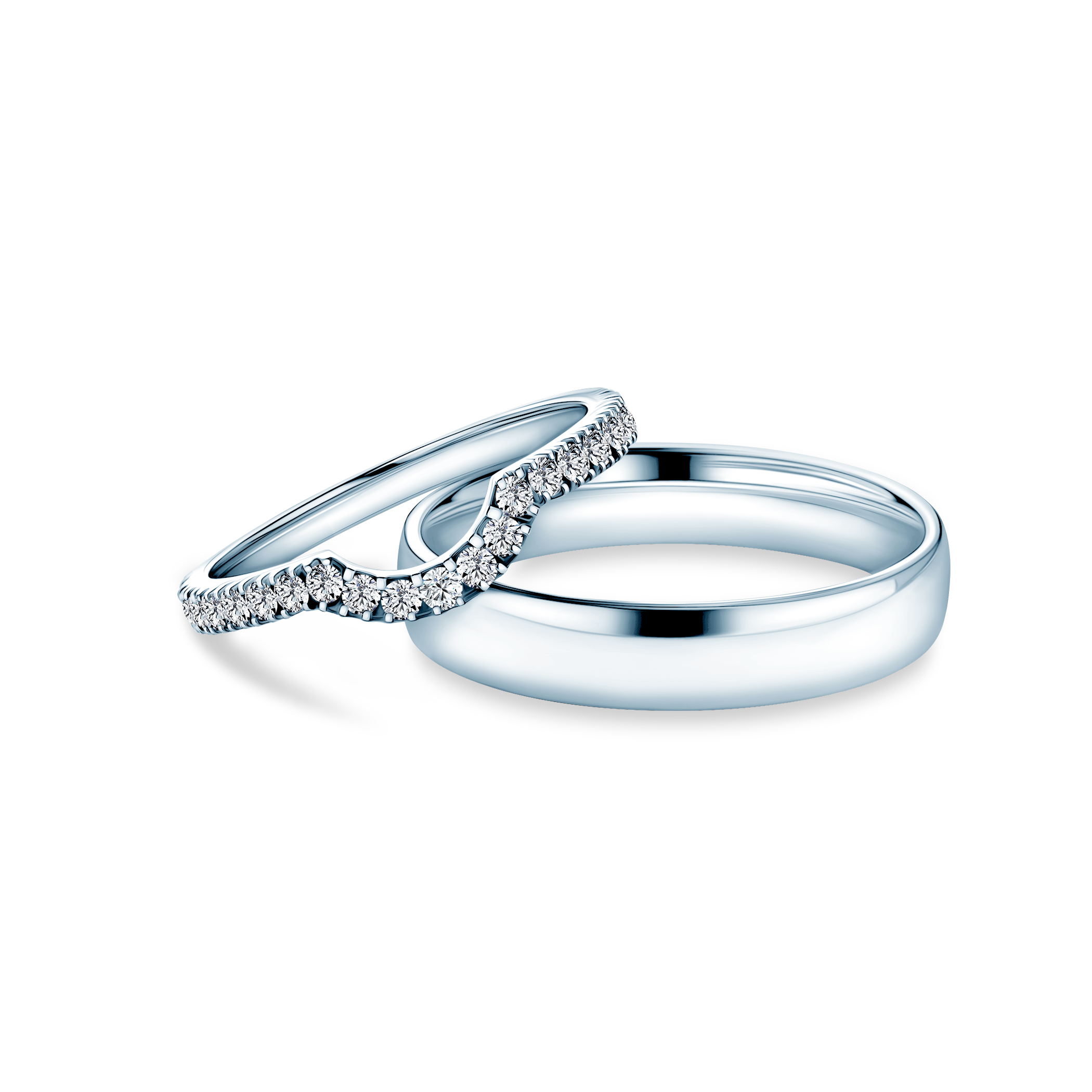 This is Love wedding bands: white gold, lab-grown diamonds, half-round, 2mm and 3mm
