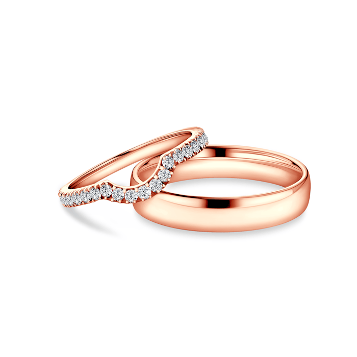 This is Love wedding bands: rose gold, lab-grown diamonds, half-round, 2mm and 3mm