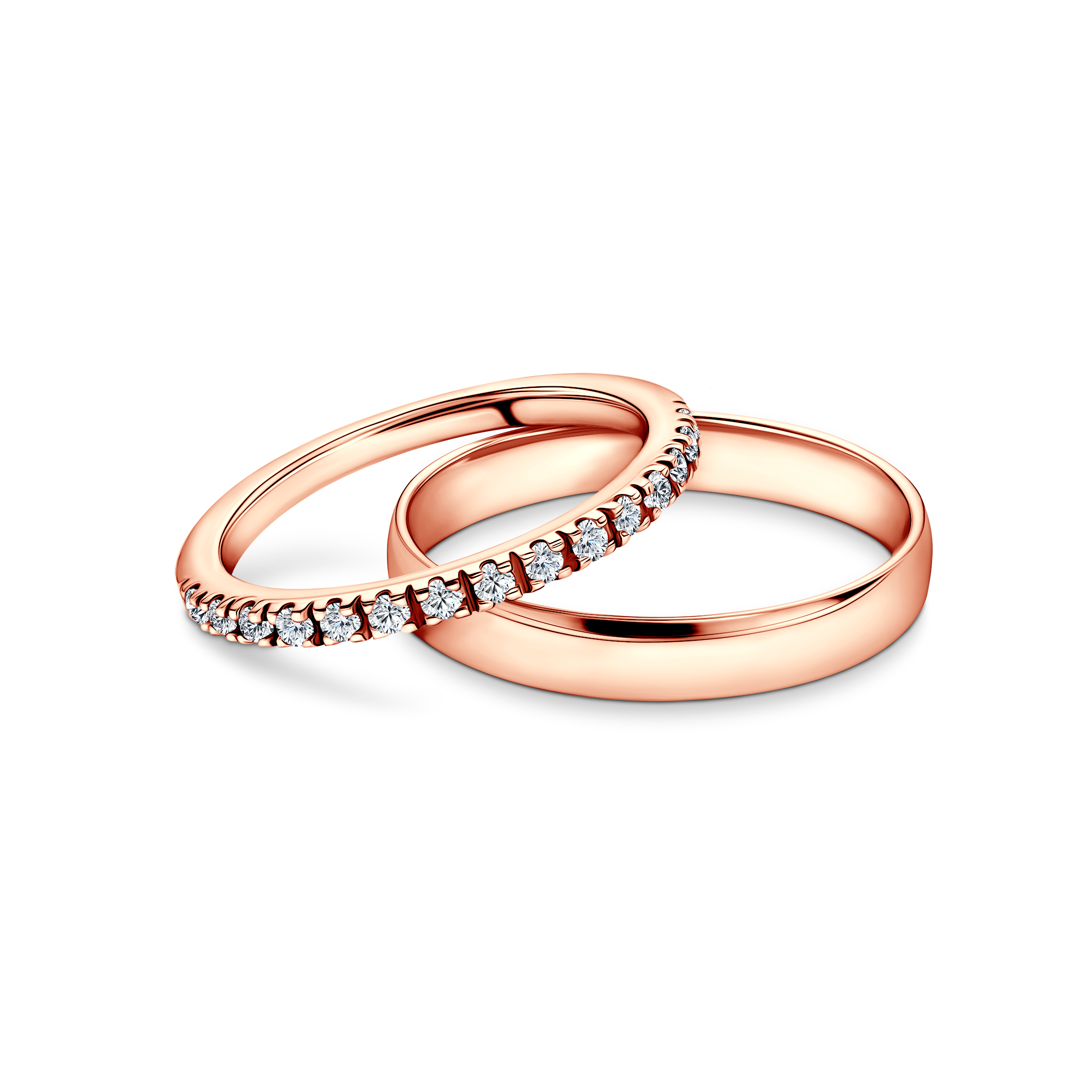 Light karikagyűrűk: rózsaarany, laboratóriumi gyémánt, félkerek, 1,5 mm és 3,5 mm