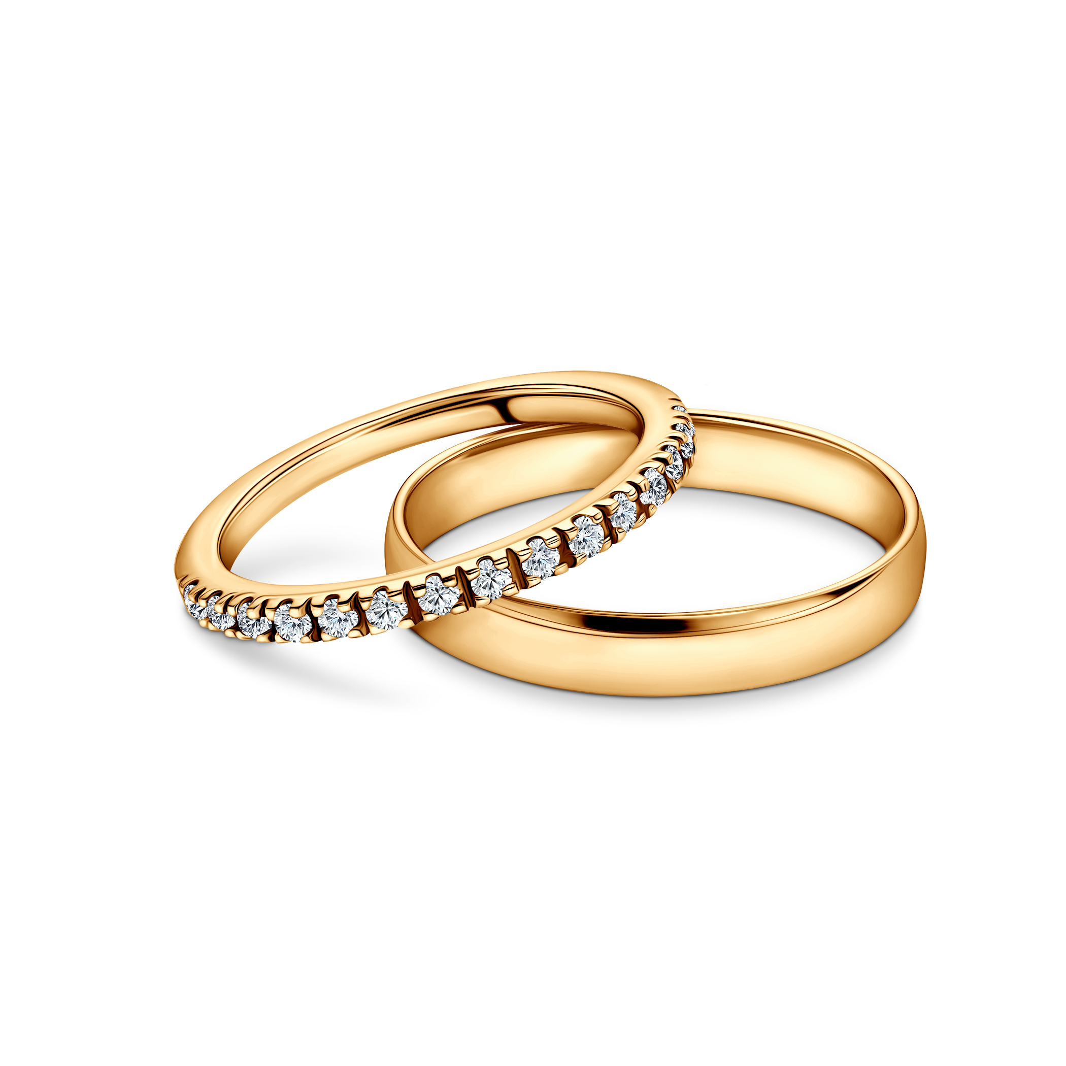 Брачни халки The Light: злато, лабораторни  диаманти, полукръгли, 1,5 мм и 3,5 мм