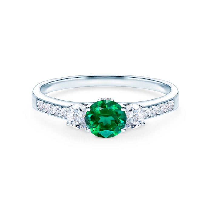 Dream Collection | Three-Stone Engagement Ring: white gold, emerald