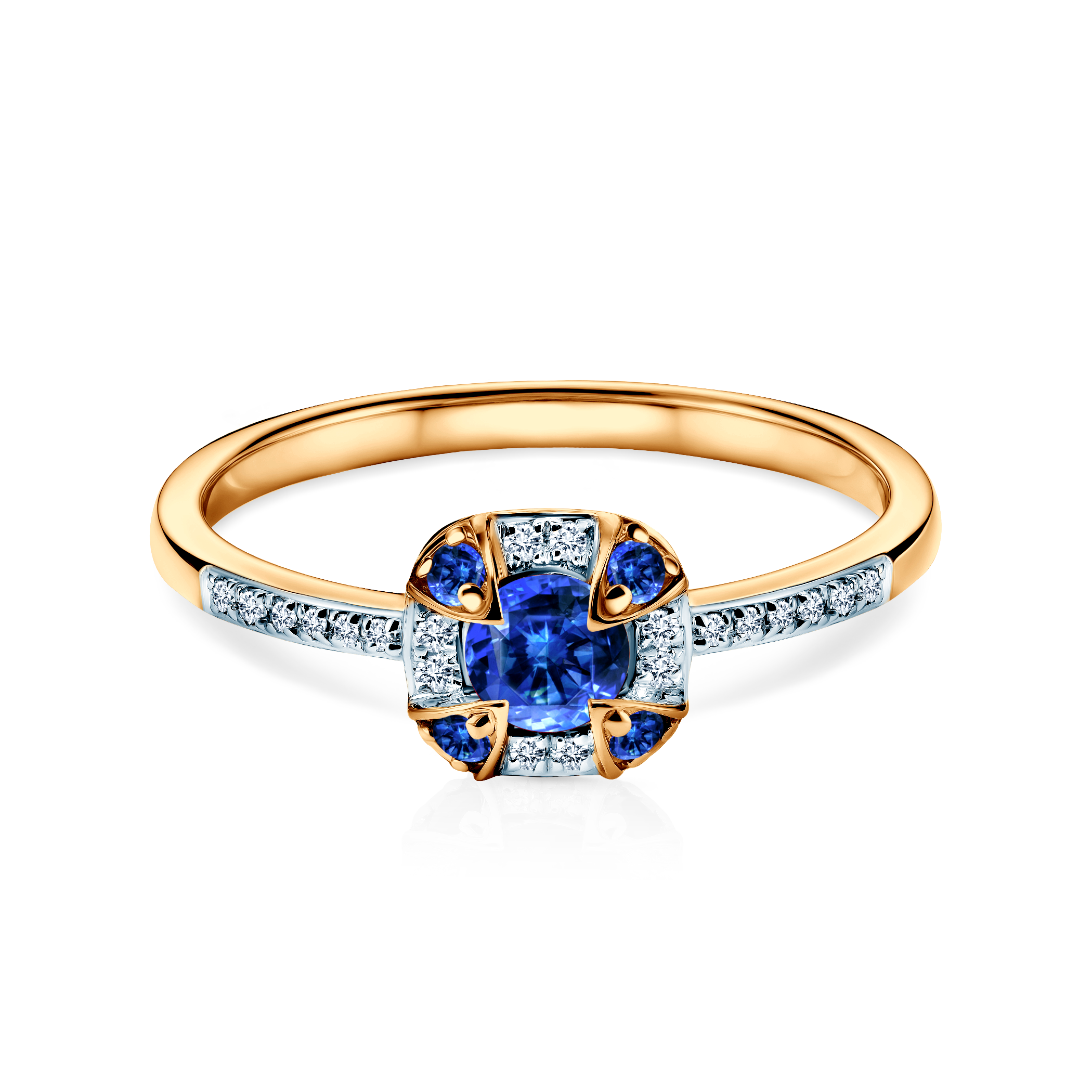 Rosavine ring: two-tone gold, blue sapphires, diamonds
