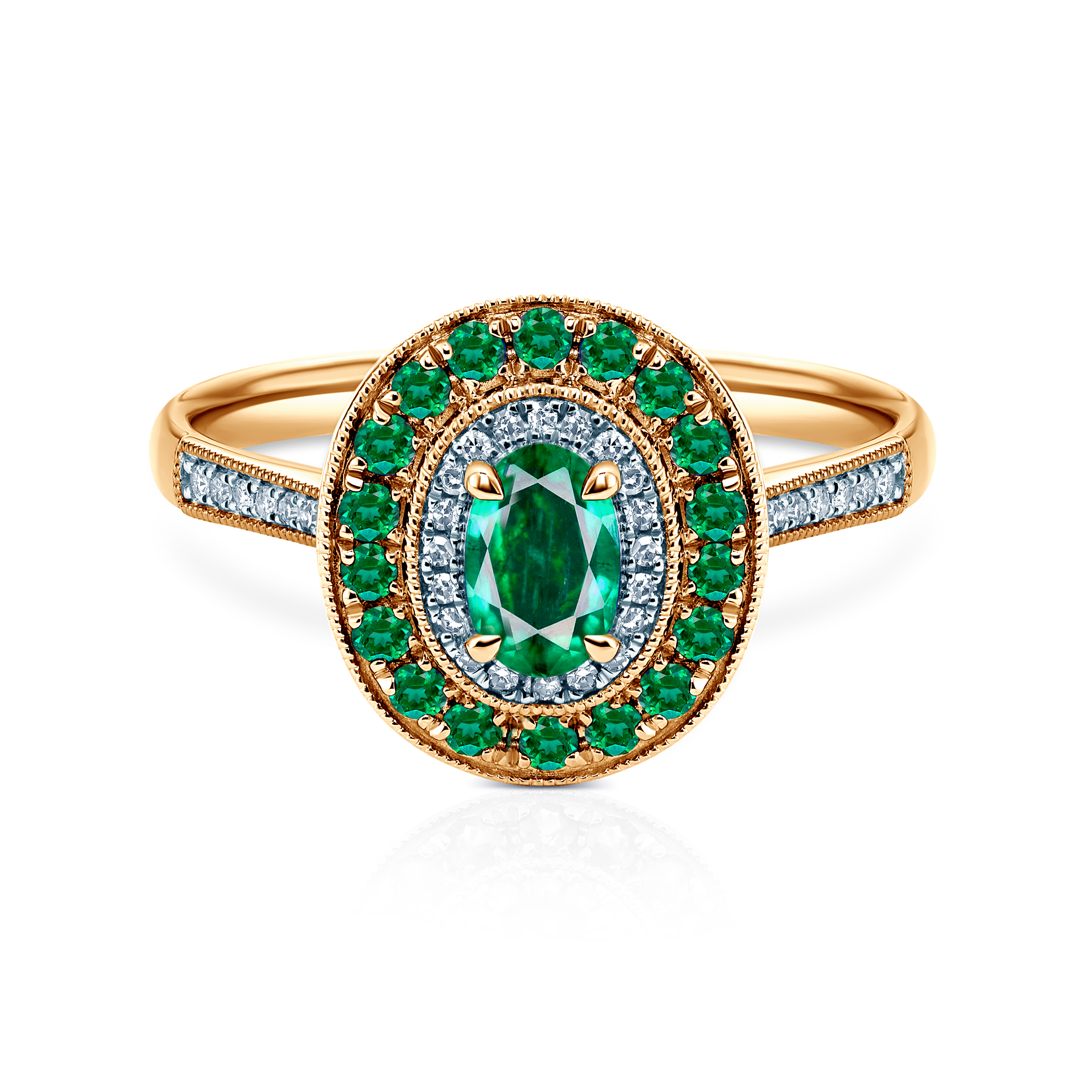 Ring Rosavine: zweifarbiges Gold, Smaragde, Diamanten