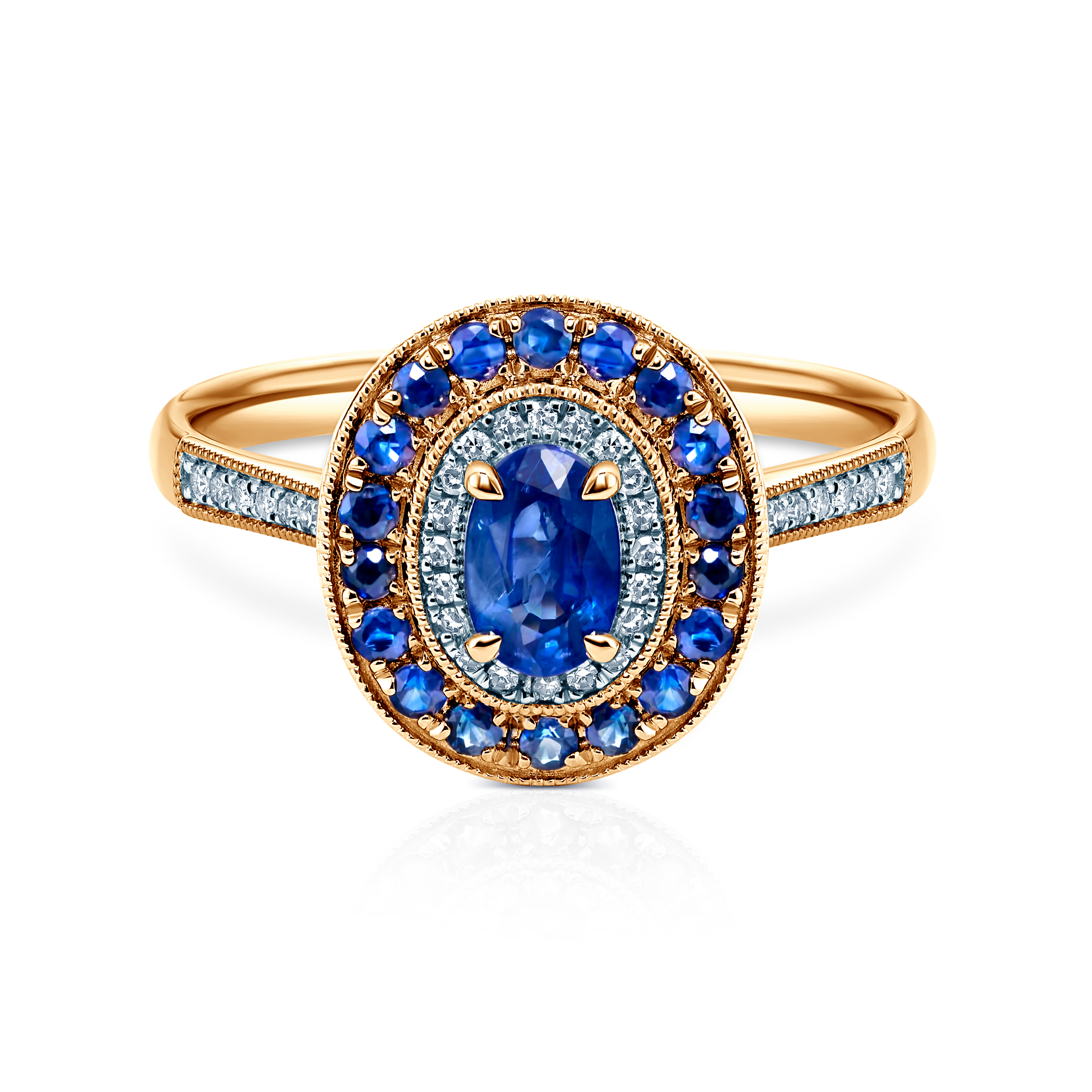 Ring Rosavine: zweifarbiges Gold, blauer Saphir, Diamanten