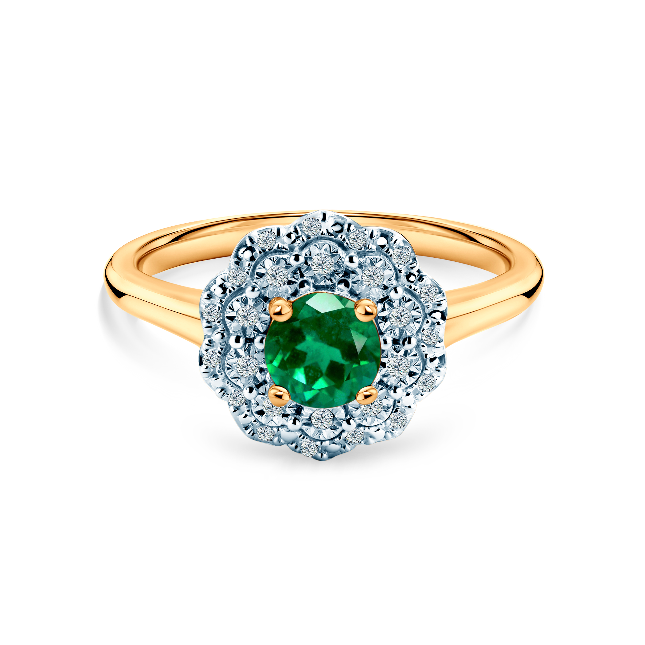 Ring Rosavine: zweifarbiges Gold, Smaragde, Diamanten